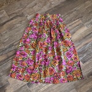 Vintage Point of View Collection Pleated Multicolored Floral Midi Skirt, Size 0